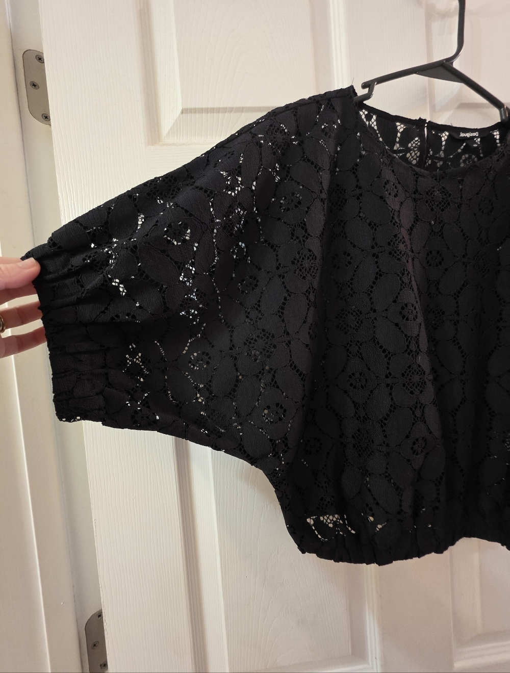 Desigual Black Lace Puff Sleeve Women's Top - Picture 3 of 3